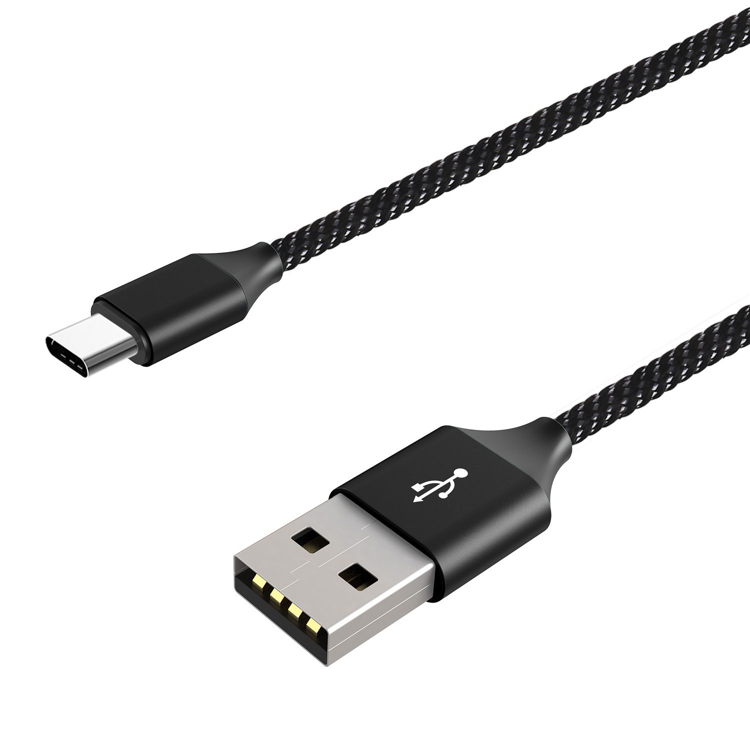 Bemz USB Cable Compatible with LG K51, Heavy Duty Nylon Braided USB Type-C (USB-C to USB-A) Cable and Atom Wipe - 6.5 Feet (2 Meters) - Black - image 1 of 6