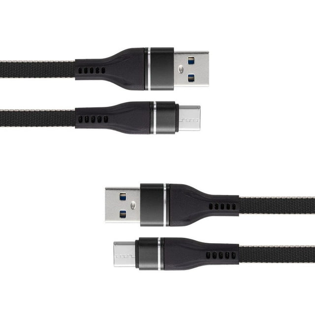 Bemz USB Cables Compatible with Motorola One 5G Bundle: Heavy Duty Reinforced Connector Nylon Braided USB Type-C to USB-A Cables - 2 Pack, 3.3 Feet (1 Meters) - Black