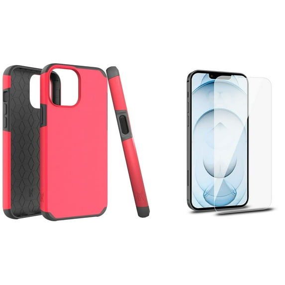 Bemz iPhone 13 Pro Bundle: Dual Layer Shockproof Protection Case, Glass Screen Protectors (2-Pack), Glass Screen Protectors (2-Pack), Keychain Touch Tool - Flame Red
