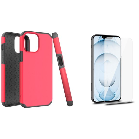 Bemz iPhone 13 Pro Bundle: Dual Layer Shockproof Protection Case, Glass Screen Protectors (2-Pack), Glass Screen Protectors (2-Pack), Keychain Touch Tool - Flame Red