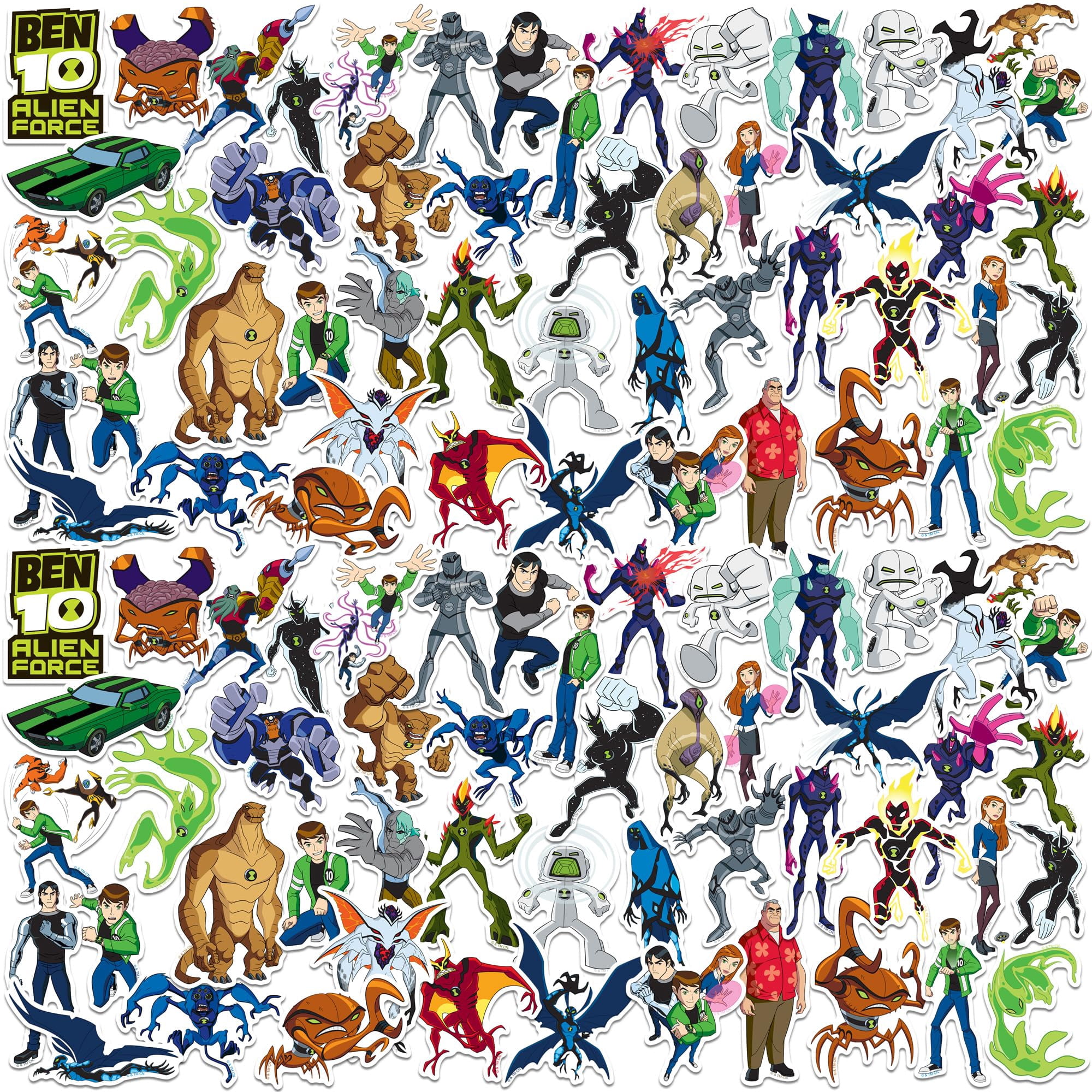 Ben 10 Alien Force Characters 100ct Vinyl Large Deluxe Stickers Variety Pack  Die Cut Designs for Laptop, Water Bottle, Scrapbooking, Tablet & Indoor/Outdoor Surfaces