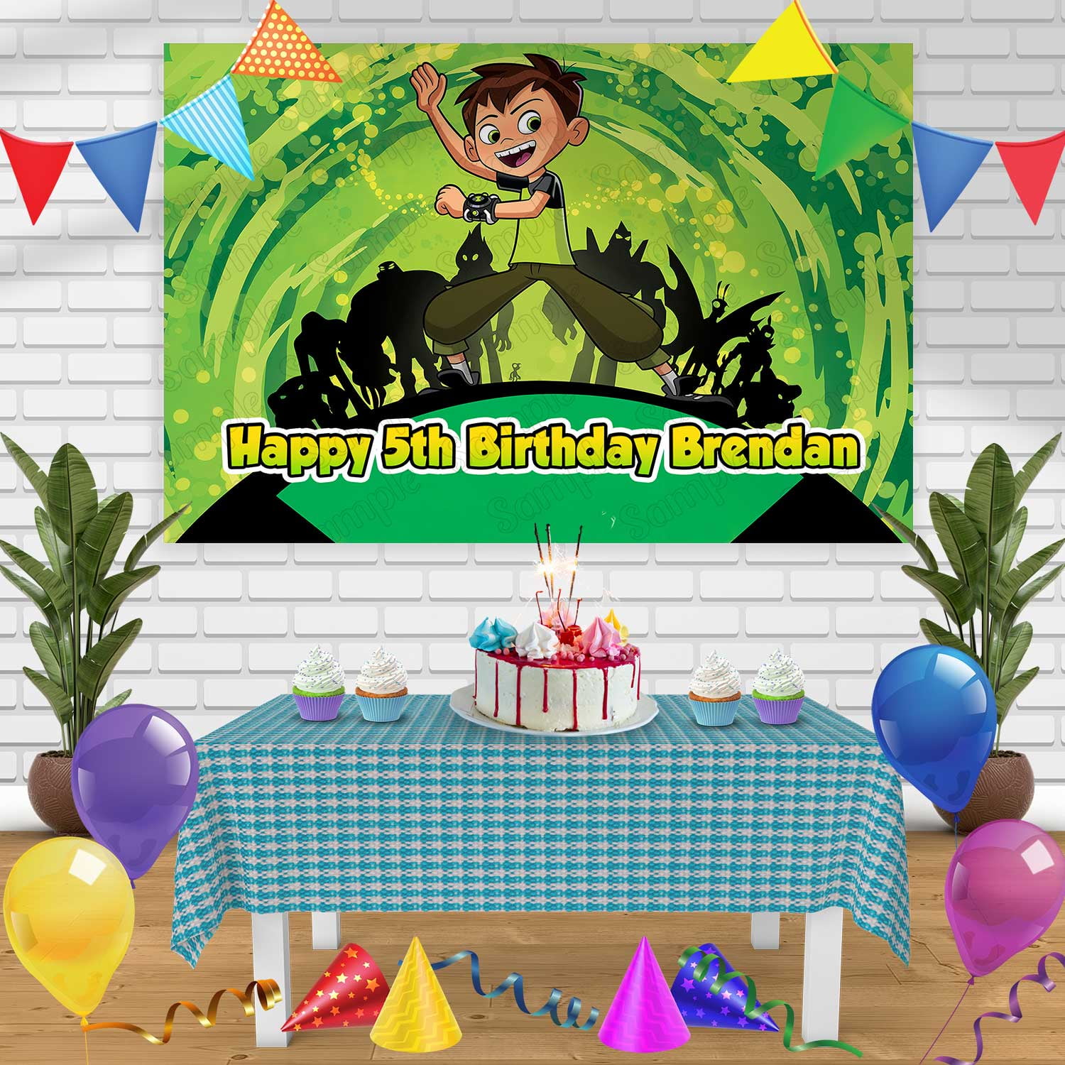 Ben 10 Birthday Banner Personalized Party Backdrop Decoration 60 x 44 Inches, image size:1500x1500