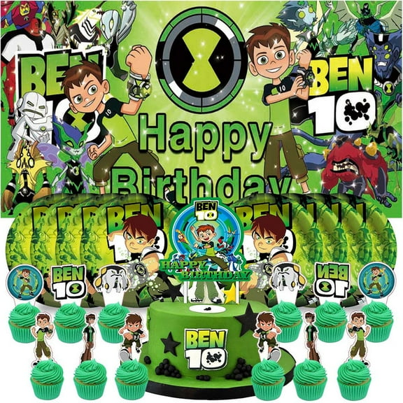 Ben 10 Plates Birthday Supplies Decorations Decor Backdrop Banner Cake Topper Fans