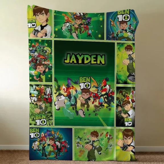 Ben 10 Cartoon Print Flannel Throw Blanket, Plush Soft Cozy, All Seasons Camping Sleeping Gear for Bedroom Sofa, Blanket Gifts