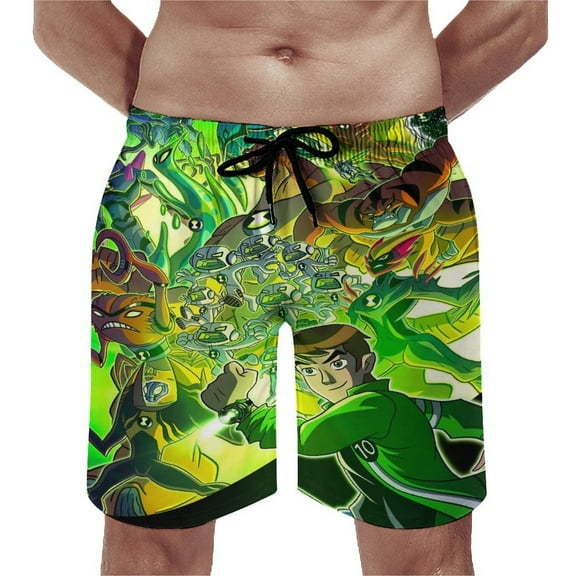Ben 10 Men's Beachwear Quick Dry 3D Printed Beach Board Shorts with Pockets Cool Mesh Lining XS
