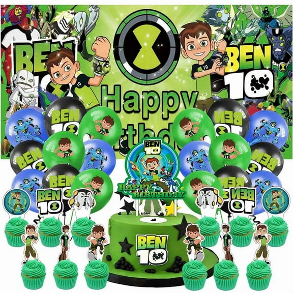 Ben 10 Party Supplies Decor Birthday Cake Topper Banner Backdrop Decorations Kit Latex Balloons