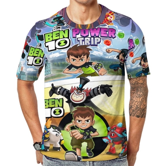 Ben 10 T-Shirt Full Print Short Sleeve Crew Neck Casual Novelty Graphic Tee Shirt Tops for Men Women L