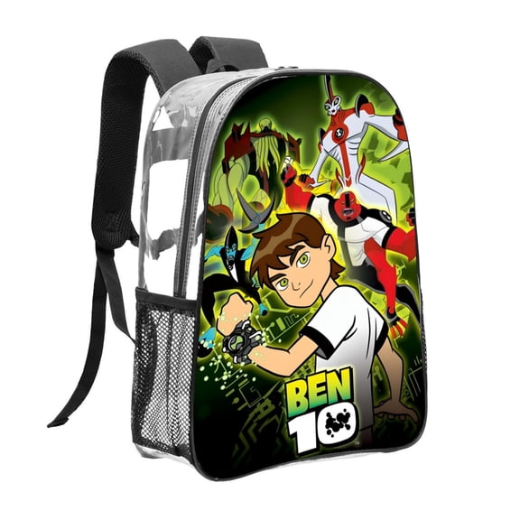 Ben 10-theme Clear Backpack Heavy Duty Transparent Bag See Through Bookbag for Work, Sport, College, Travel12.2X16.9"(31X43cm)