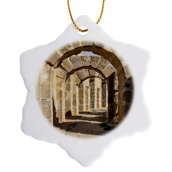 3drose, Ben Arous, Tunisia. Arches in the Roman Amphitheater, Uthina., 3 inch Snowflake Porcelain Ornament