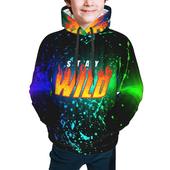 Ben Azelart Stay Wild Kids' Hoodie 3d Print Sweatshirt Soft Pullover Hooded With Big Pockets For Boys Or Girls X-Large