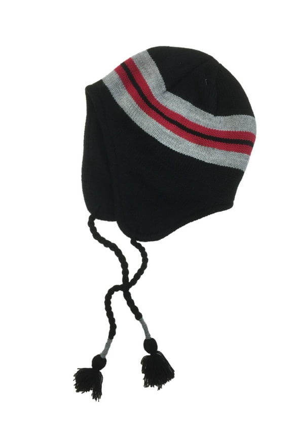 Boys Black & Red Stripes Fleece Lined Trapper Hat
