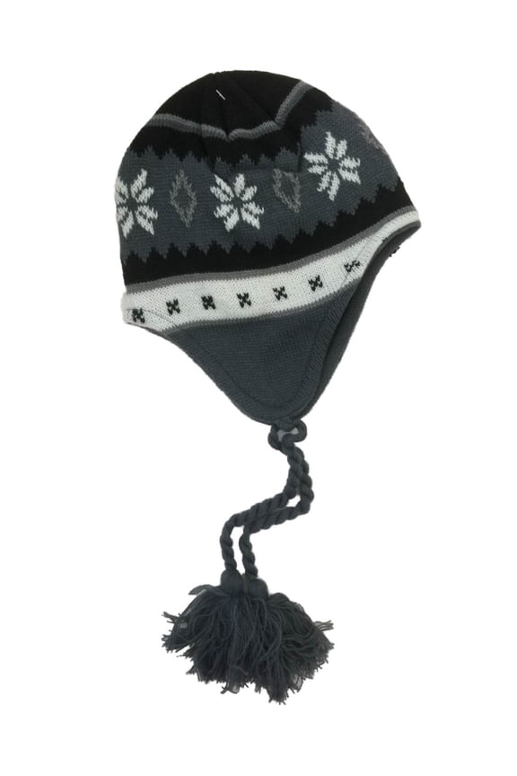 Boys Gray & Black Snowflake Fleece Lined Winter Trapper Hat
