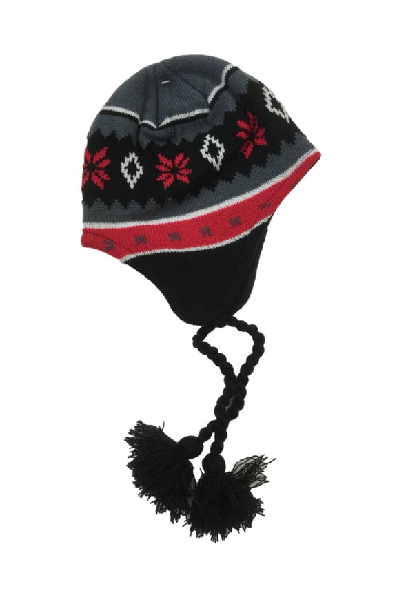 Boys Gray & Red Snowflake Fleece Lined Winter Trapper Hat