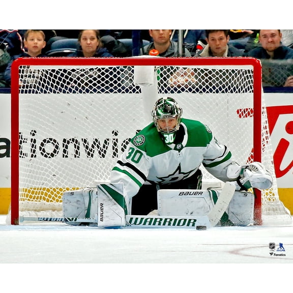 Ben Bishop Dallas Stars Unsigned Green Jersey Making Save Photograph