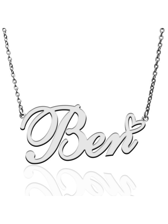 Ben Custom Name Necklace Customized Personalized Plated Name Necklace for Mother Daughter Friendship Women Valentine's Day Christmas Birthday New Year Silver