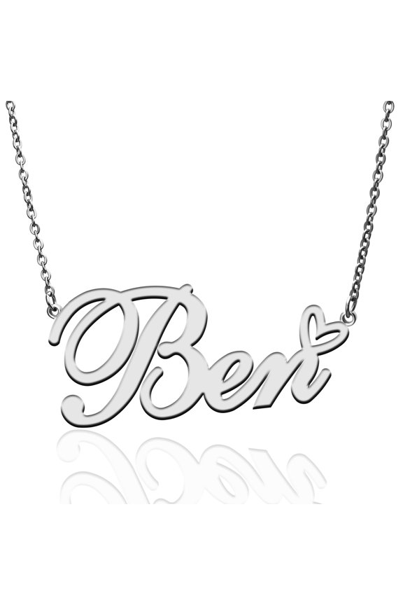 Ben Custom Name Necklace Customized Personalized Plated Name Necklace for Mother Daughter Friendship Women Valentine's Day Christmas Birthday New Year Silver