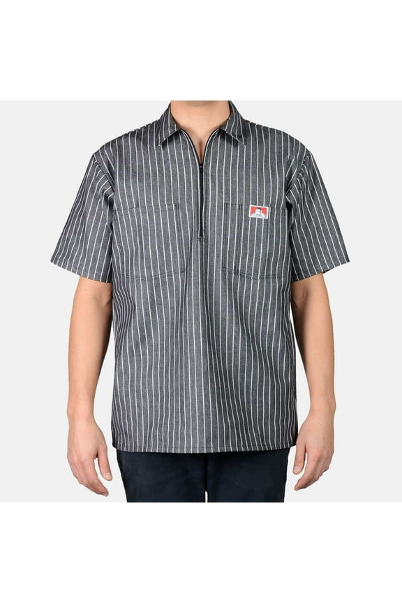1/2 Zip Striped Short Sleeve Work Shirt 109-M