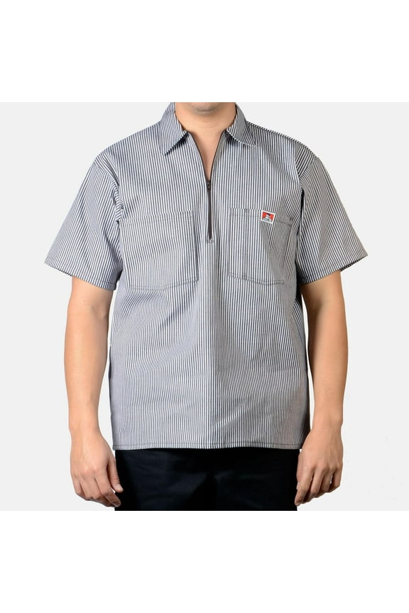 1/2 Zip Striped Short Sleeve Work Shirt 175-2XL