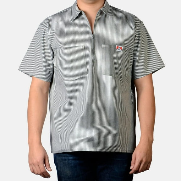 Ben Davis 1/2 Zip Striped Short Sleeve Work Shirt