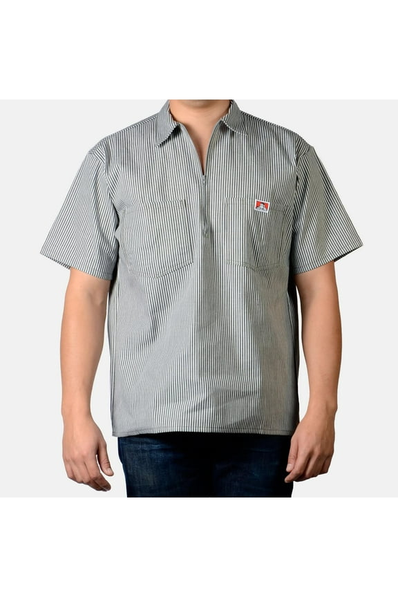 1/2 Zip Striped Short Sleeve Work Shirt