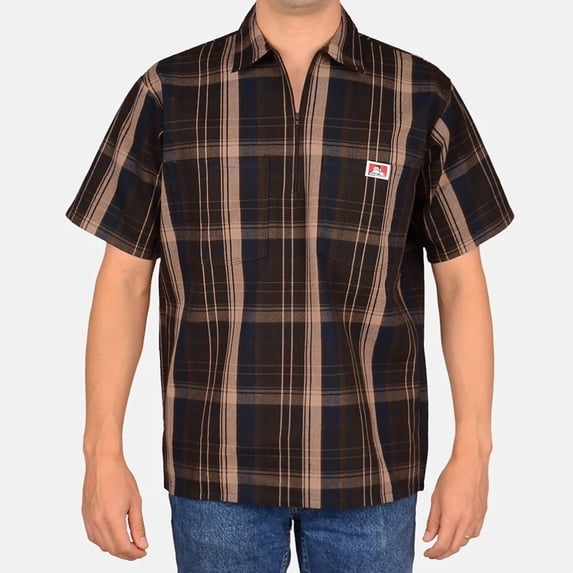 Ben Davis 1/2 Zip Short Sleeve Plaid Shirt (2X) Brown