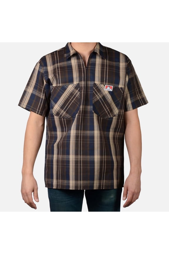 Half Zip Short Sleeve Plaid