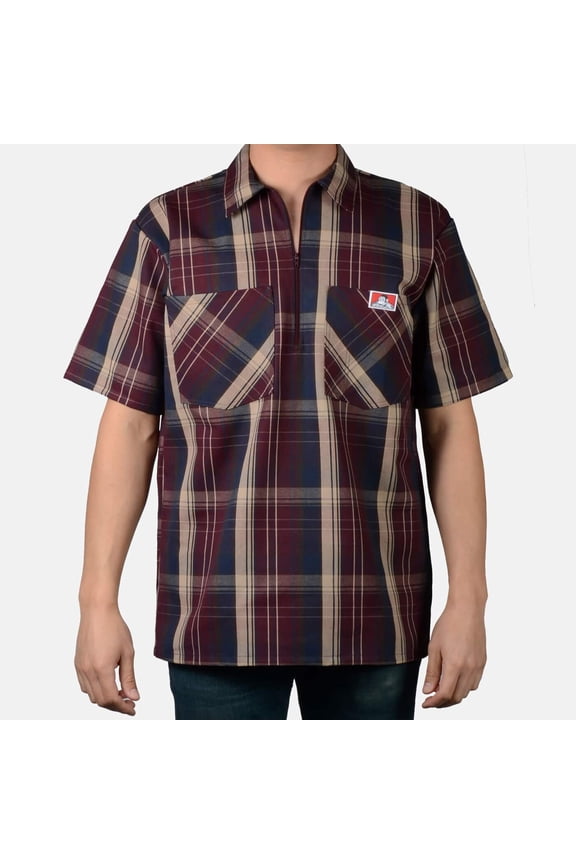 Half Zip Short Sleeve Plaid