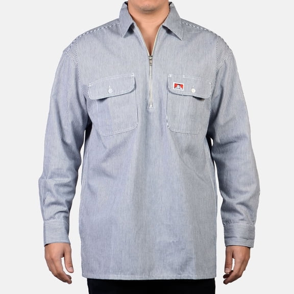 Ben Davis Long Sleeve 100% Cotton Half Zip Stripe Regular