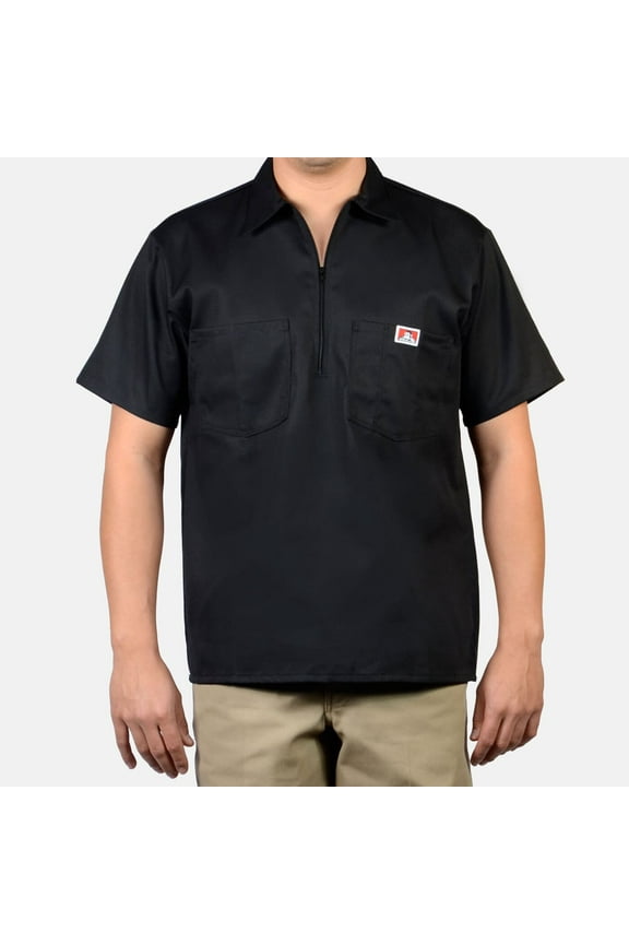 Men's Half-Zip Short Sleeve Solid Work Shirt, Cotton Blend,Men's