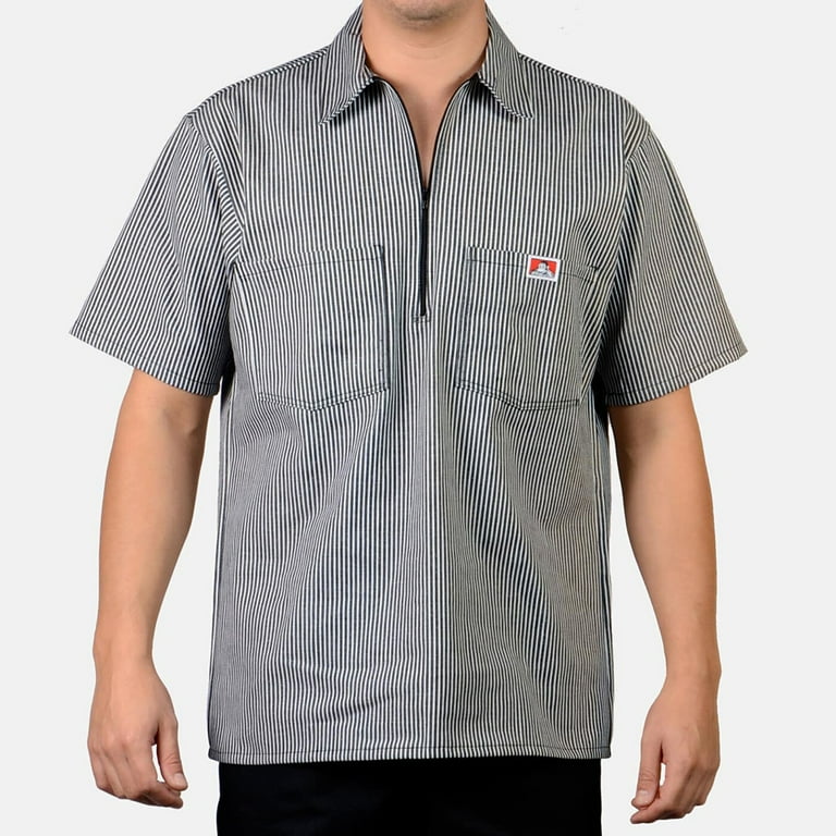 Ben Davis Men's Short Slv Cotton Blend Pockets 1/2 Zip Shirt Black Stripe M  