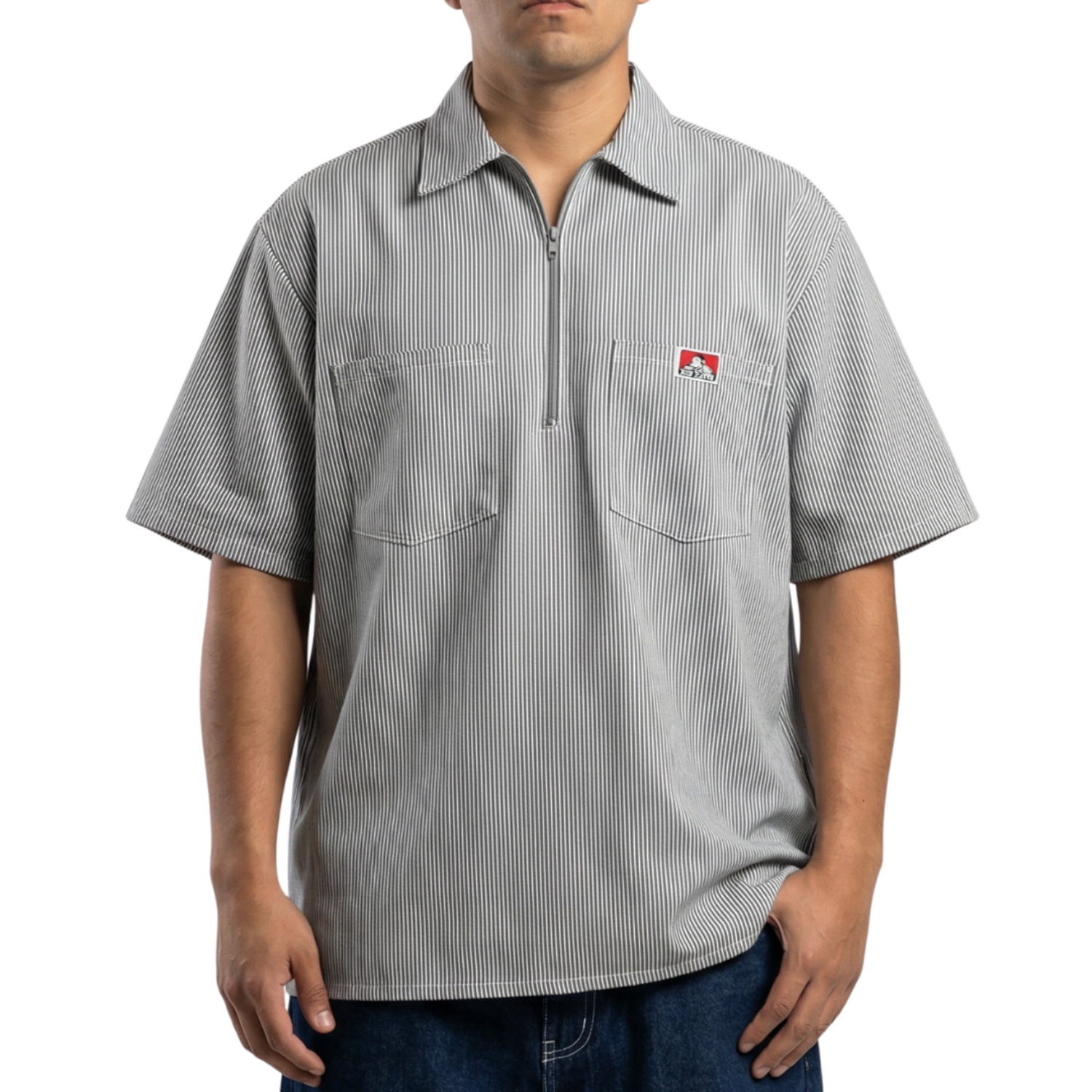 Ben Davis 11239 Men's 1/2 Zipper Short Sleeve Stripe Shirt - 2X