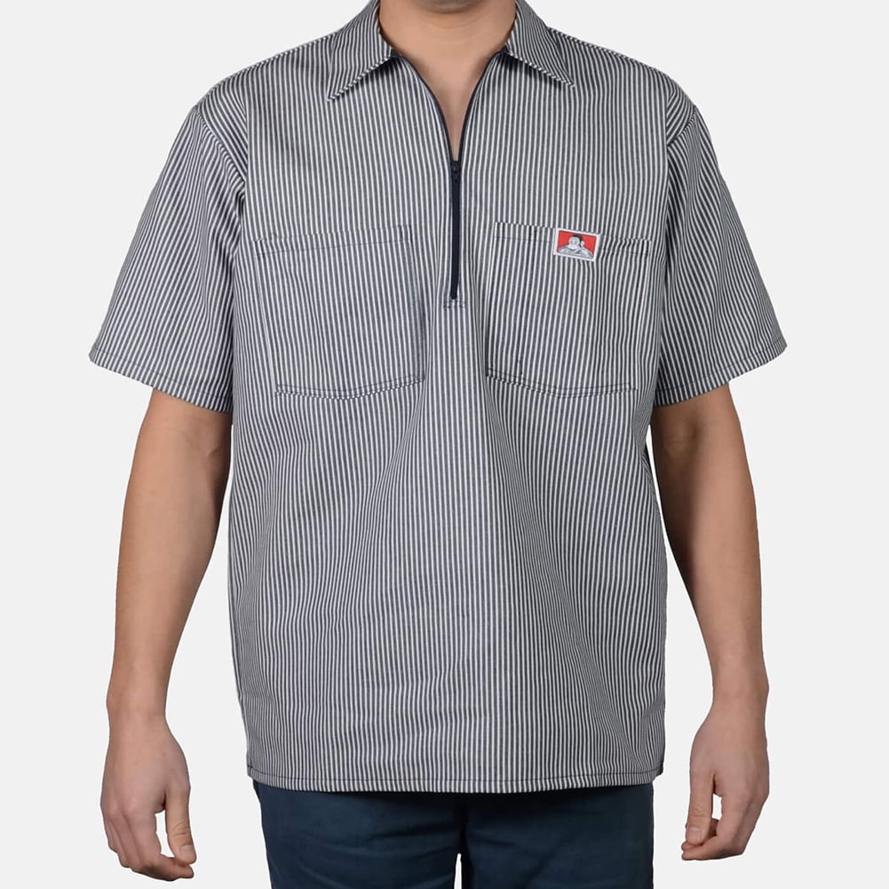 【SATIIIZ】Jay Stripe Short Sleeve Shirt Ben Davis 11239 Men's 1/2 Zipper Short Sleeve Stripe Shirt