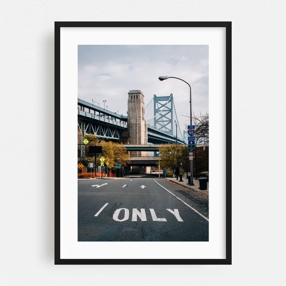 Ben Franklin Bridge along Race - Philadelphia Pennsylvania Photography Bridge Street Photography Autumn City Architecture Travel Poster Black Framed Wall Art Print 5 x 7 inches