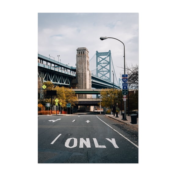 Ben Franklin Bridge along Race - Philadelphia Pennsylvania Photography Bridge Street Photography Autumn City Architecture Travel Poster Unframed Wall Art Print 4 x 6 inches