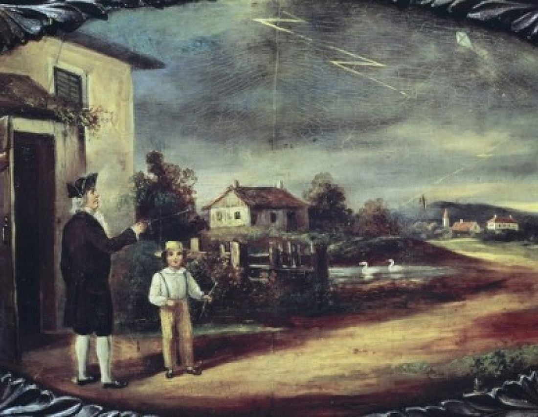 Ben Franklins Flying Experiment ca 1835 Artist Unknown Canvas Art - (24 x 36)