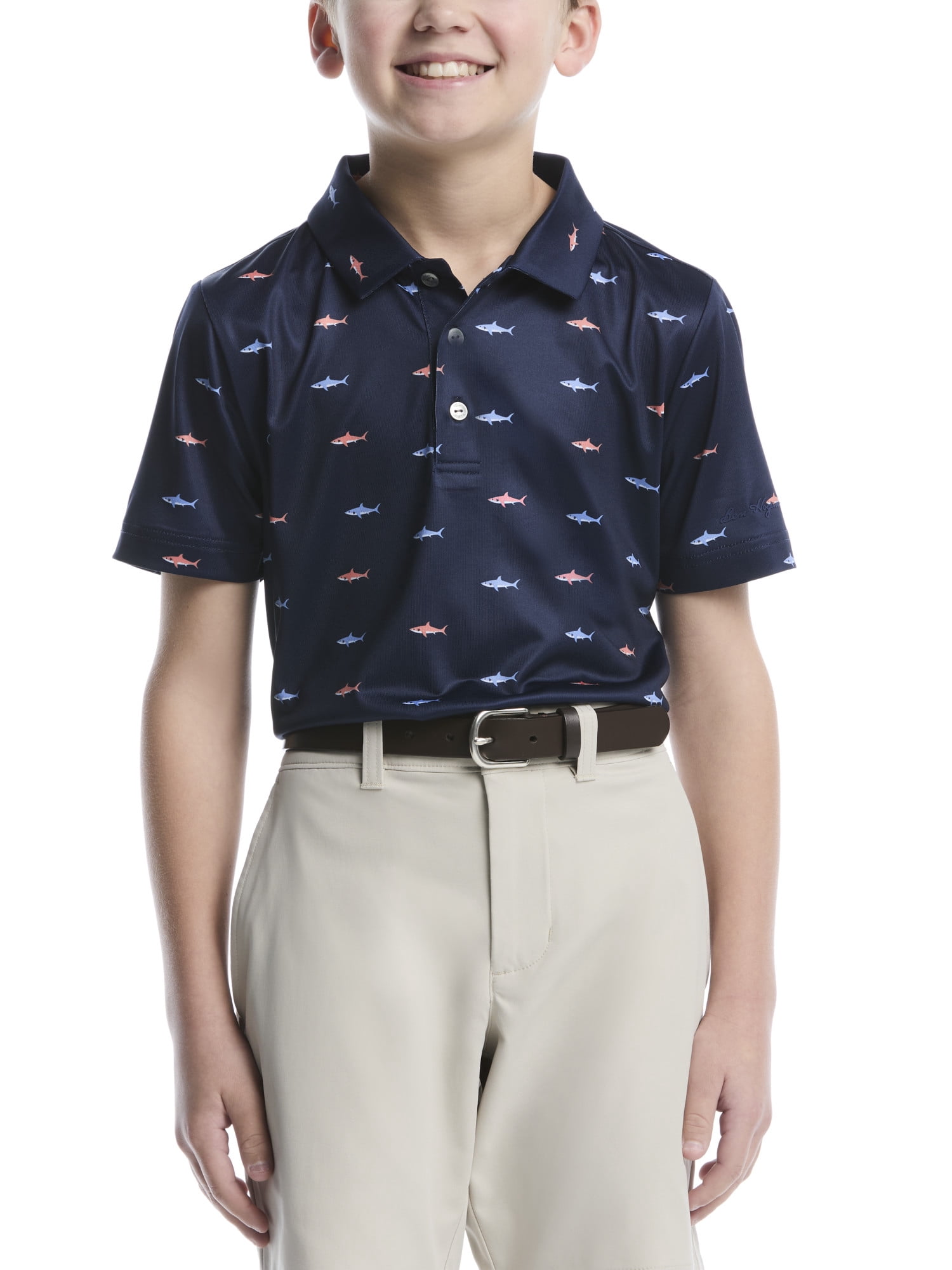 Ben Hogan Boys & Big Boys Performance Golf Polo: Shark Print, Sizes 4-18