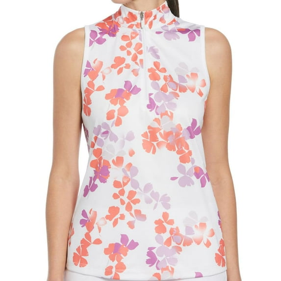 Ben Hogan Floral Printed Bright White Shirt Women XL