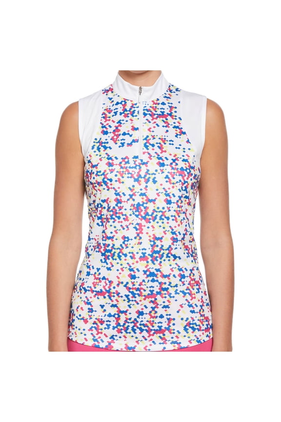 Geo Print Blocked Bright White Shirt Women XS