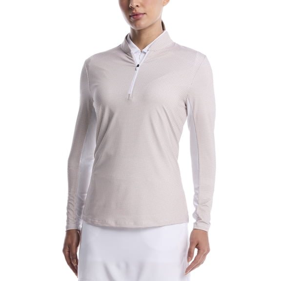 Ben Hogan L/S Houndstooth Sun Protection Shirt Light Taupe Shirt Women S