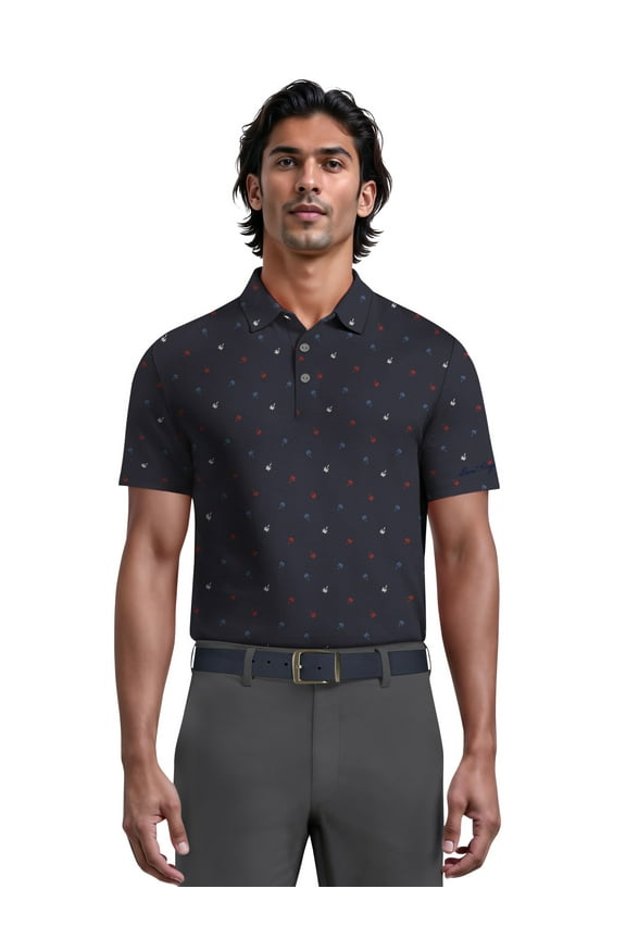 Men's & Big Men's Palm Tree Printed Golf Polo, Sizes S-5XL