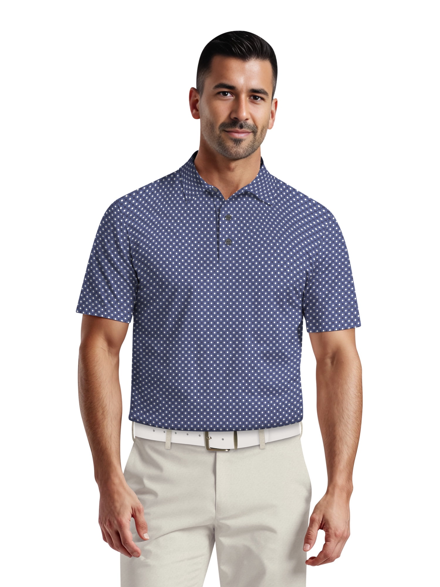Ben Hogan Men's & Big Men's Performance Allover Geo Print Short Sleeve Golf Polo Shirt, Sizes S-5XL