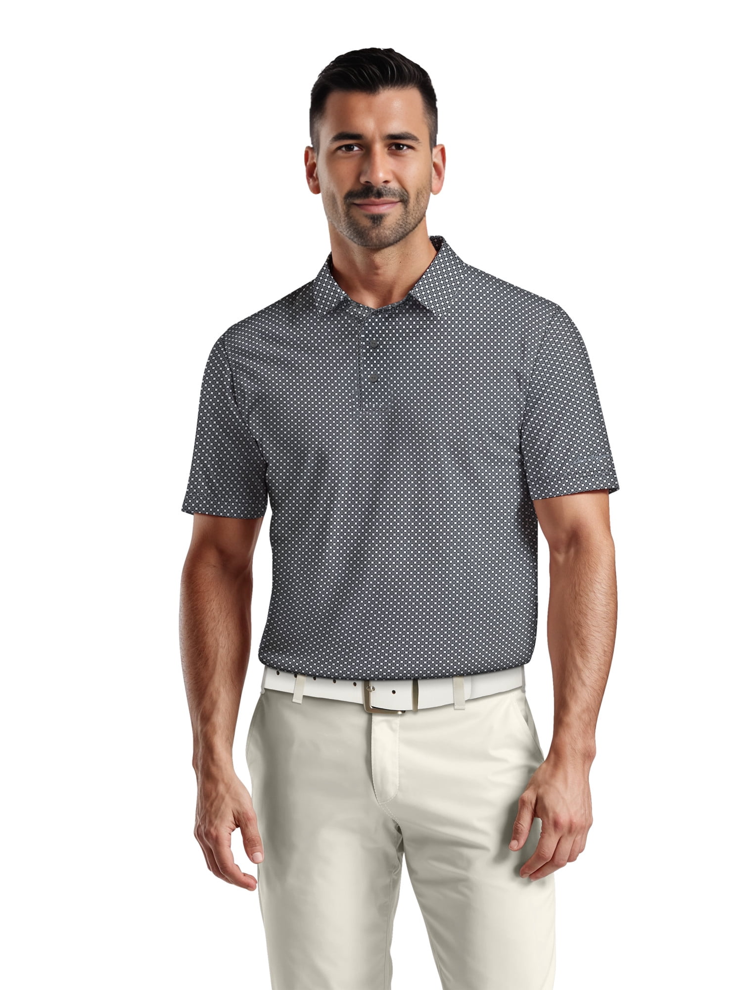 Ben Hogan Men's & Big Men's Performance Allover Geo Print Short Sleeve Golf Polo Shirt, Sizes S-5XL