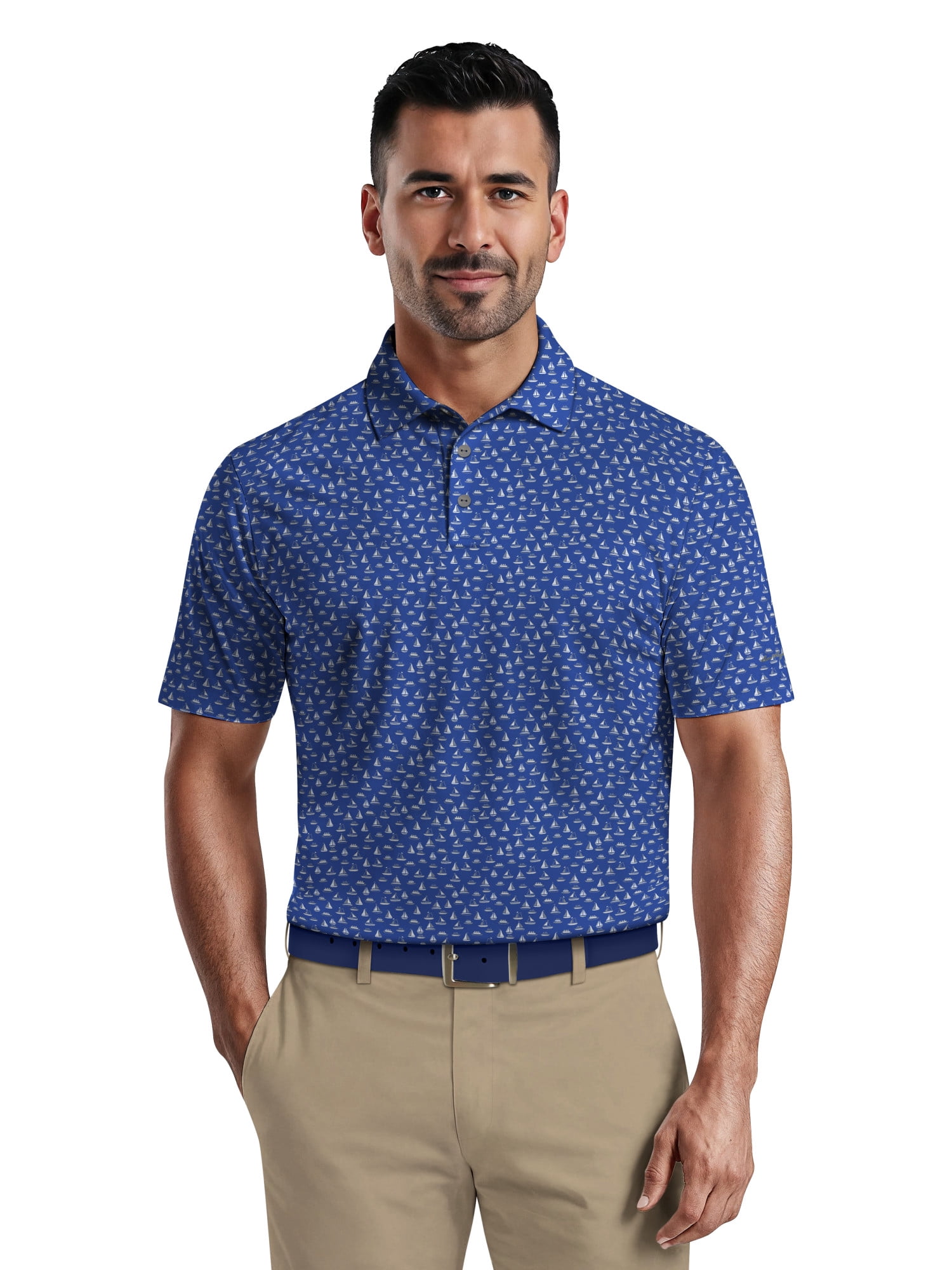 Ben Hogan Men's & Big Men's Performance Boat Print Short Sleeve Polo Shirt, up to 5XL