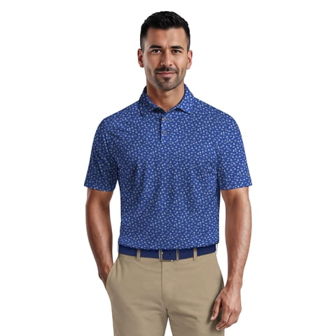 Men's & Big Men's Performance Boat Print Short Sleeve Polo Shirt, up to 5XL