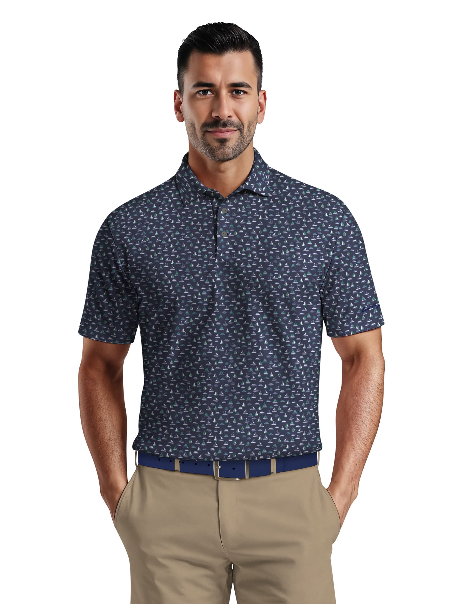 Ben Hogan Men's & Big Men's Performance Boat Print Short Sleeve Polo Shirt, up to 5XL