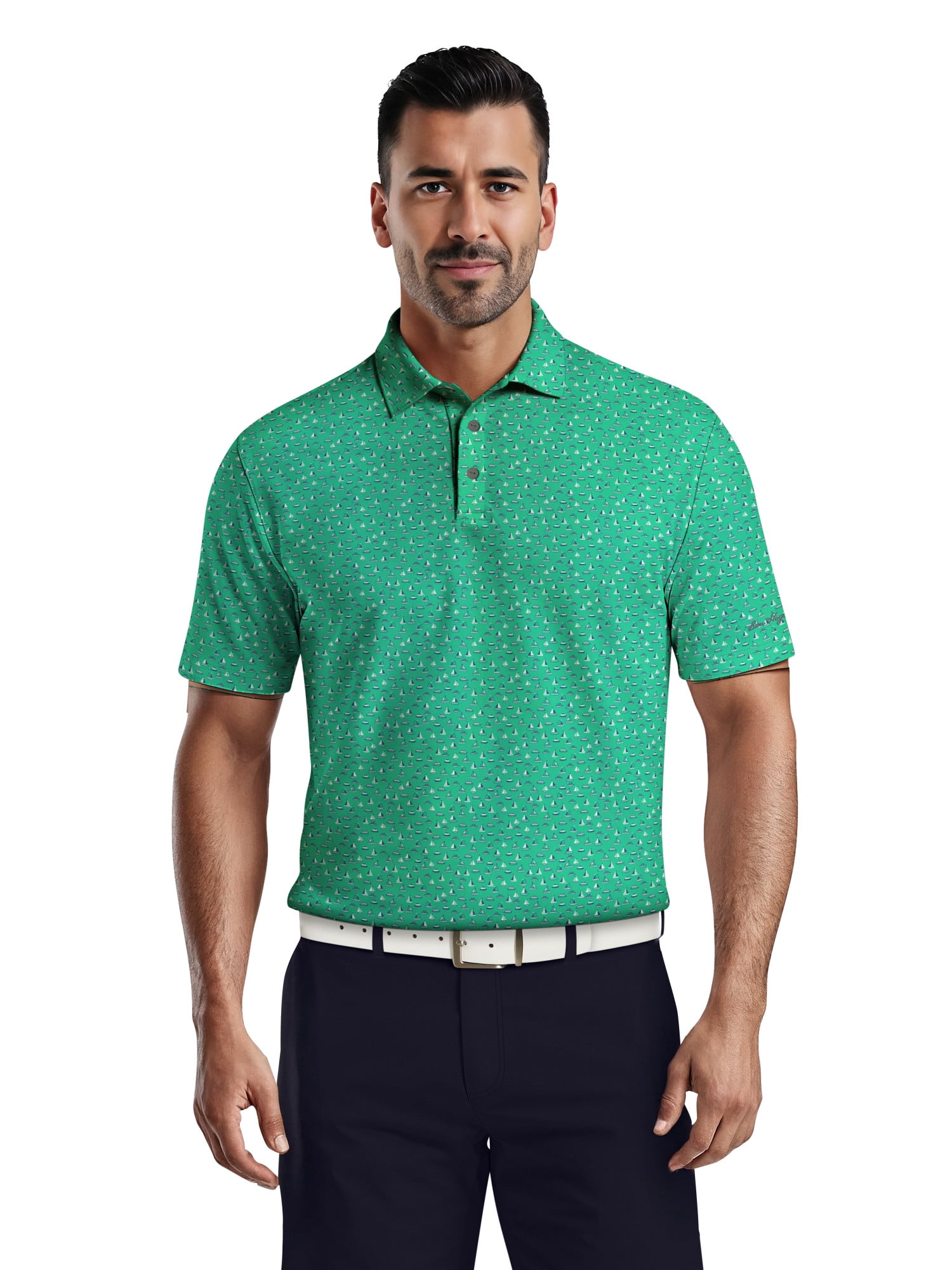 Ben Hogan Men's & Big Men's Performance Boat Print Short Sleeve Polo Shirt, up to 5XL