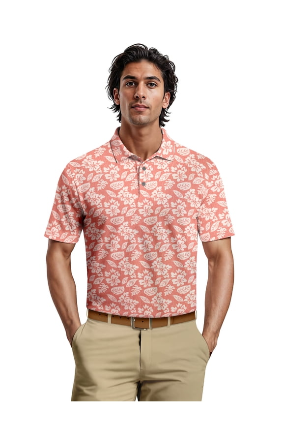 Men's & Big Men's Performance Crosshatch Tropical Short Sleeve Polo Shirt, up to 5XL