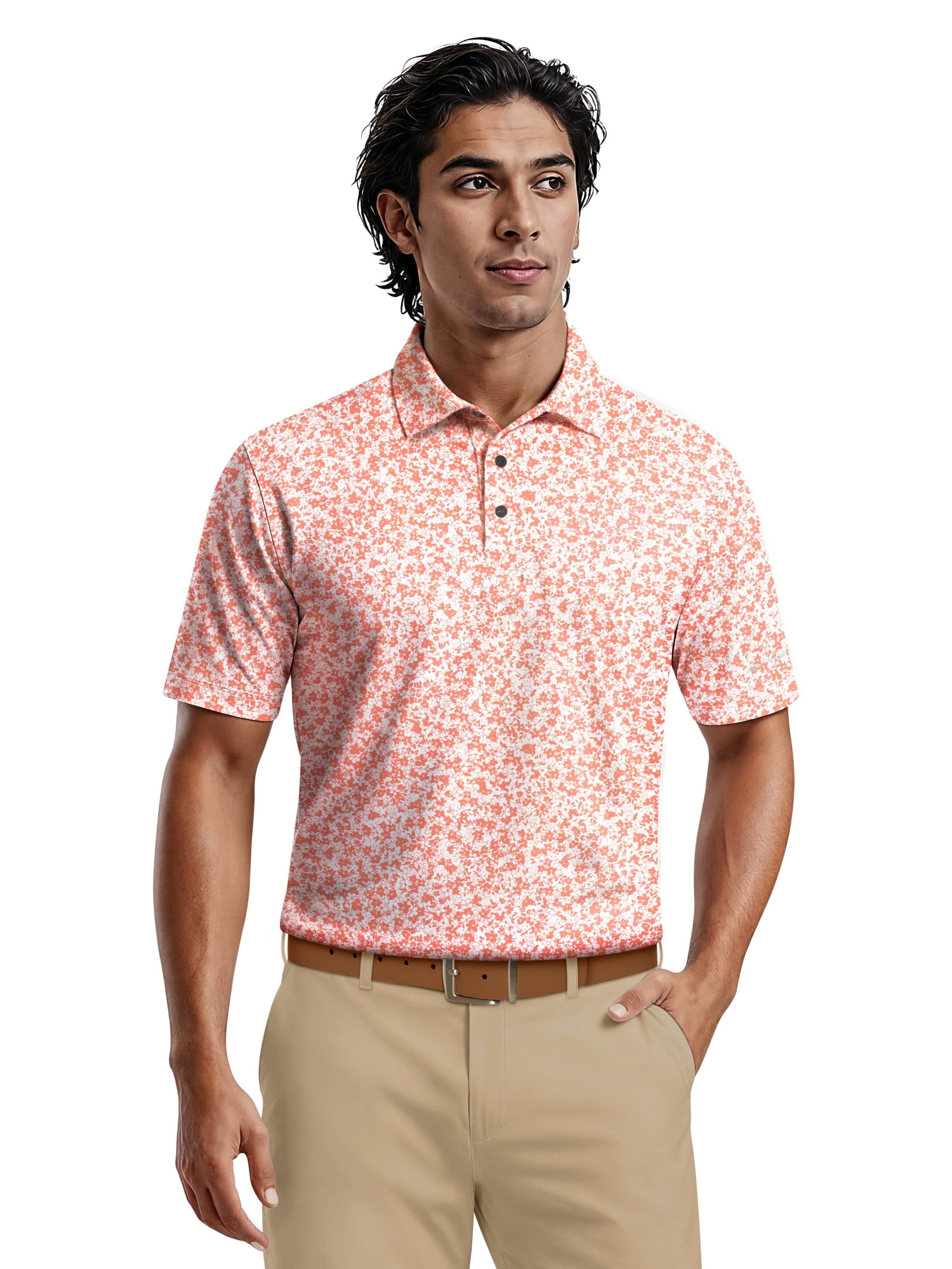 Ben Hogan Men's & Big Men's Performance Ditsy Floral Short Sleeve Polo Shirt, up to 5XL