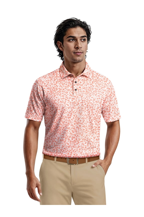 Men's & Big Men's Performance Ditsy Floral Short Sleeve Polo Shirt, up to 5XL