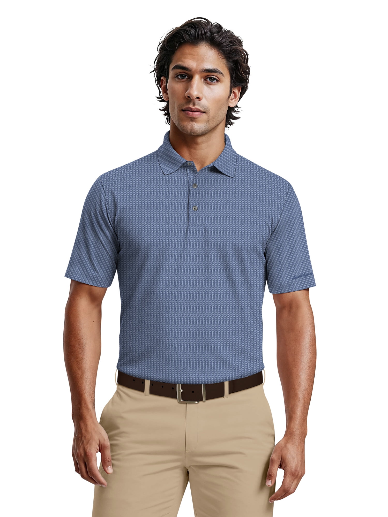 Ben Hogan Men's & Big Men's Performance Eco Mini Geo Jacquard Short Sleeve Polo Shirt, up to 5XL